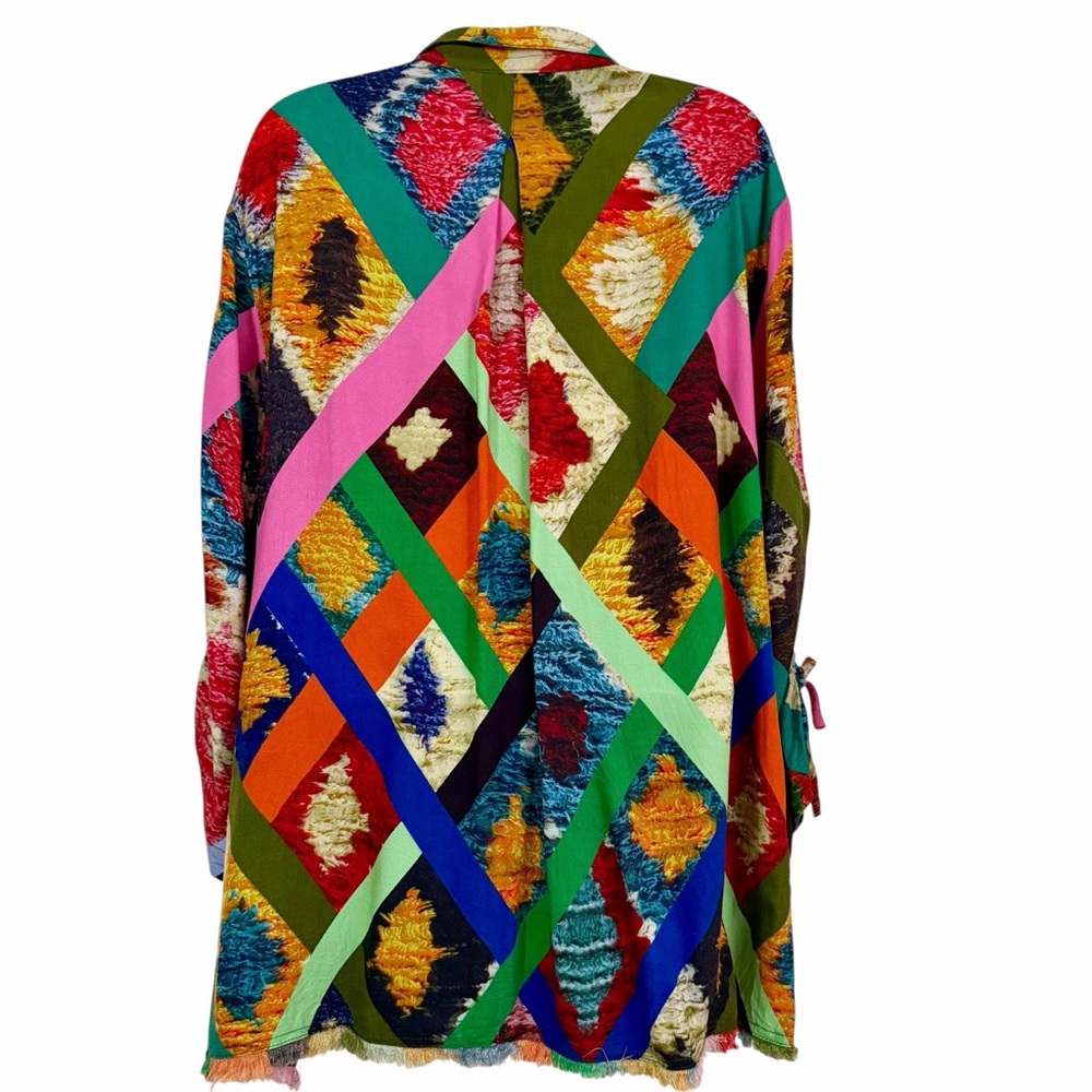 John Mark Bold Mod Market Multicolor Tunic Blouse Size XL Artsy Festive Boho - Picture 3 of 16